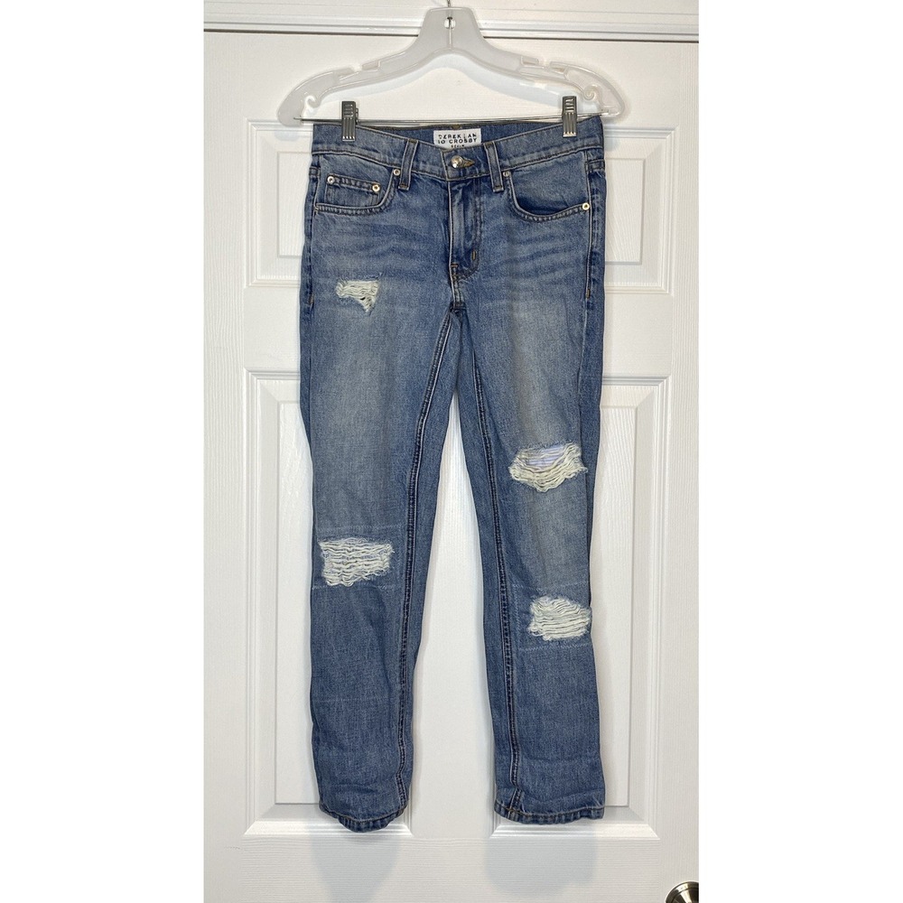 Derek Lam 10 Crosby Women's Mila Mid Rise Girlfriend Jeans Distressed Blue 24